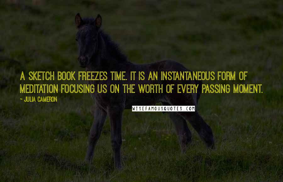 Julia Cameron Quotes: A sketch book freezes time. It is an instantaneous form of meditation focusing us on the worth of every passing moment.