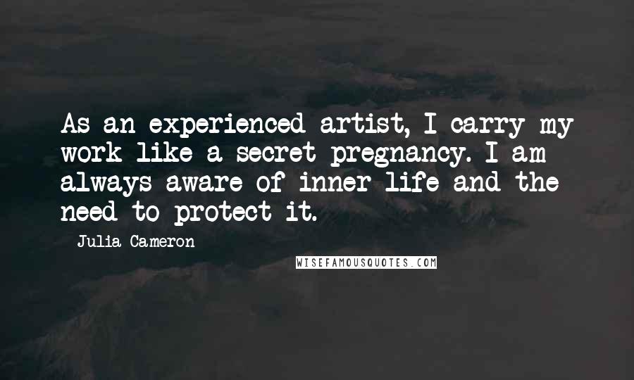 Julia Cameron Quotes: As an experienced artist, I carry my work like a secret pregnancy. I am always aware of inner life and the need to protect it.