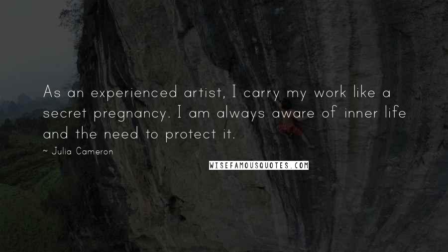 Julia Cameron Quotes: As an experienced artist, I carry my work like a secret pregnancy. I am always aware of inner life and the need to protect it.