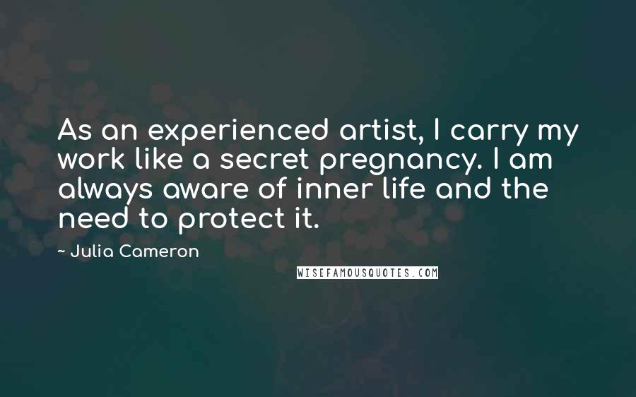 Julia Cameron Quotes: As an experienced artist, I carry my work like a secret pregnancy. I am always aware of inner life and the need to protect it.