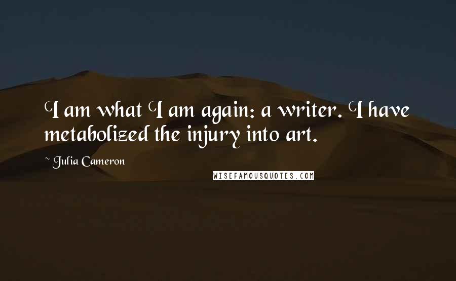 Julia Cameron Quotes: I am what I am again: a writer. I have metabolized the injury into art.