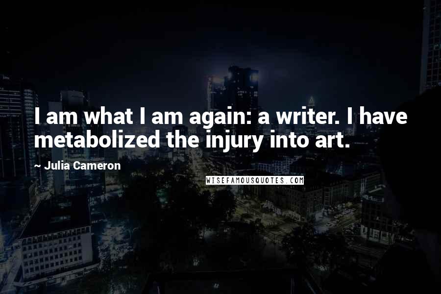 Julia Cameron Quotes: I am what I am again: a writer. I have metabolized the injury into art.