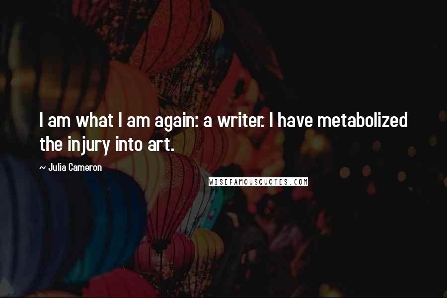 Julia Cameron Quotes: I am what I am again: a writer. I have metabolized the injury into art.