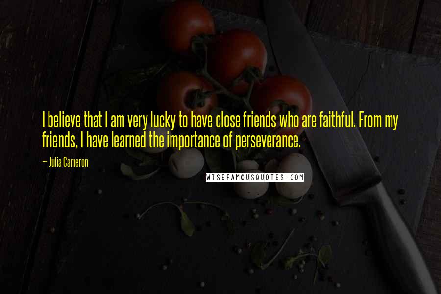Julia Cameron Quotes: I believe that I am very lucky to have close friends who are faithful. From my friends, I have learned the importance of perseverance.