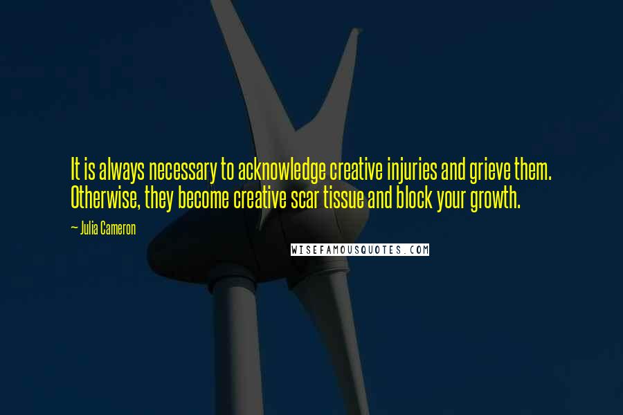 Julia Cameron Quotes: It is always necessary to acknowledge creative injuries and grieve them. Otherwise, they become creative scar tissue and block your growth.