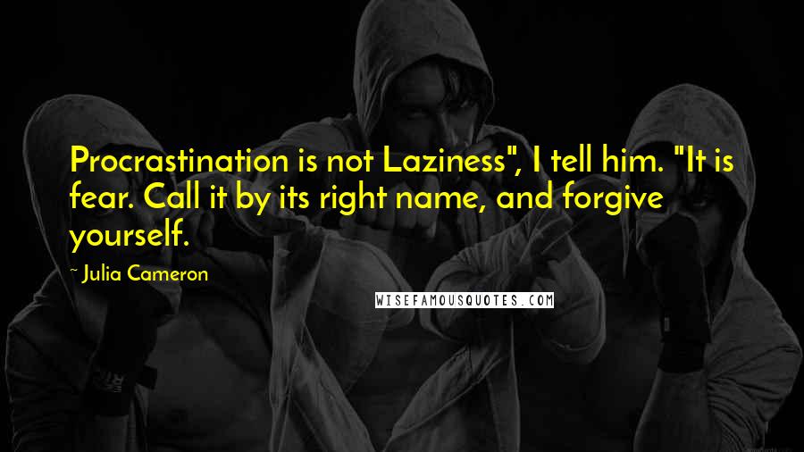 Julia Cameron Quotes: Procrastination is not Laziness", I tell him. "It is fear. Call it by its right name, and forgive yourself.