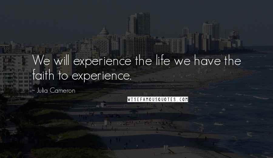Julia Cameron Quotes: We will experience the life we have the faith to experience.
