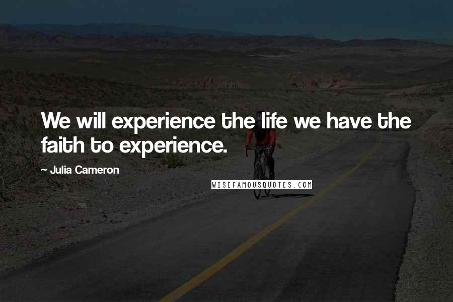 Julia Cameron Quotes: We will experience the life we have the faith to experience.