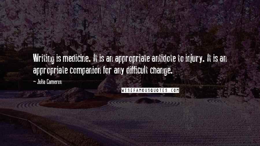 Julia Cameron Quotes: Writing is medicine. It is an appropriate antidote to injury. It is an appropriate companion for any difficult change.