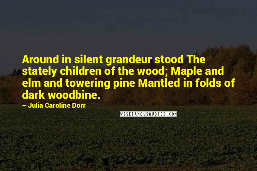 Julia Caroline Dorr Quotes: Around in silent grandeur stood The stately children of the wood; Maple and elm and towering pine Mantled in folds of dark woodbine.