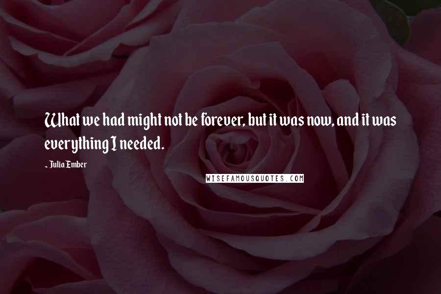 Julia Ember Quotes: What we had might not be forever, but it was now, and it was everything I needed.