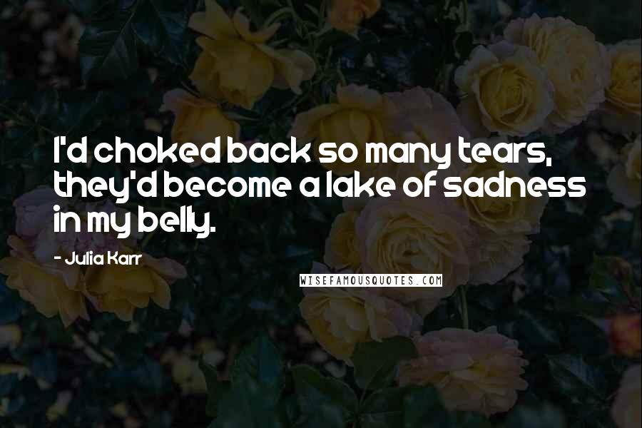 Julia Karr Quotes: I'd choked back so many tears, they'd become a lake of sadness in my belly.