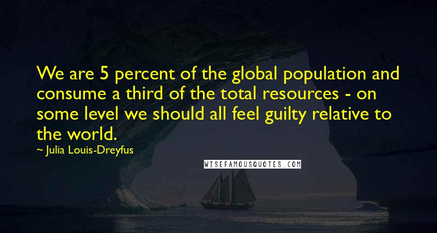 Julia Louis-Dreyfus Quotes: We are 5 percent of the global population and consume a third of the total resources - on some level we should all feel guilty relative to the world.
