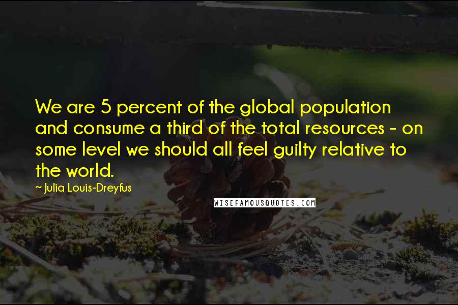 Julia Louis-Dreyfus Quotes: We are 5 percent of the global population and consume a third of the total resources - on some level we should all feel guilty relative to the world.