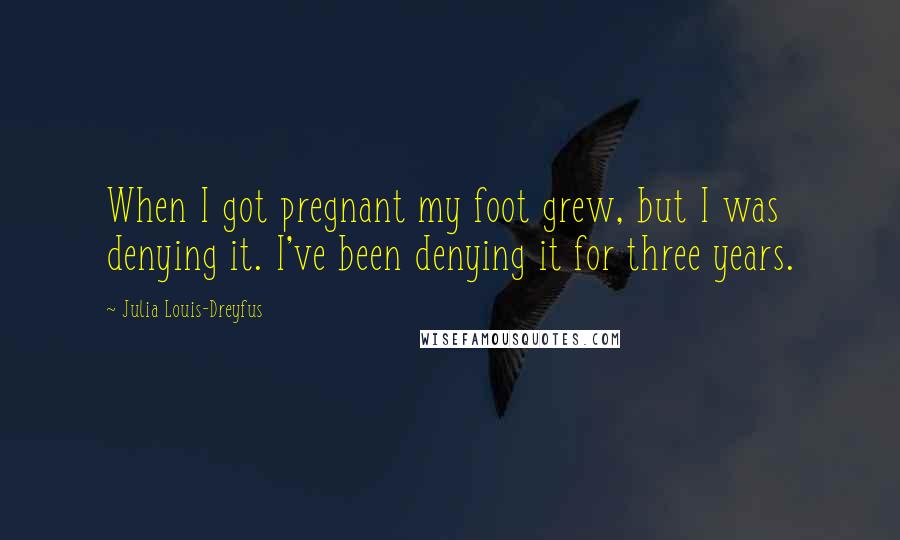 Julia Louis-Dreyfus Quotes: When I got pregnant my foot grew, but I was denying it. I've been denying it for three years.