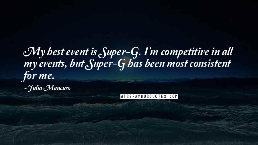 Julia Mancuso Quotes: My best event is Super-G. I'm competitive in all my events, but Super-G has been most consistent for me.