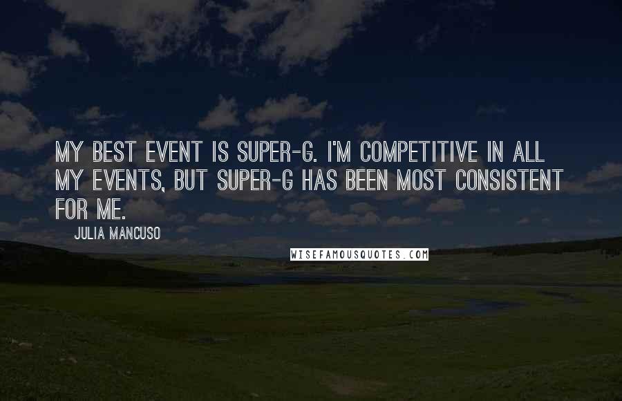 Julia Mancuso Quotes: My best event is Super-G. I'm competitive in all my events, but Super-G has been most consistent for me.