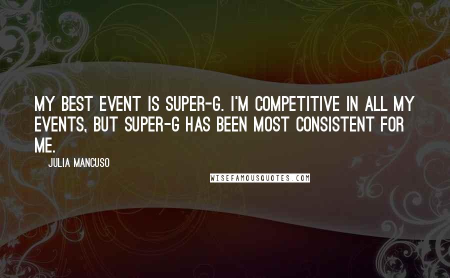 Julia Mancuso Quotes: My best event is Super-G. I'm competitive in all my events, but Super-G has been most consistent for me.