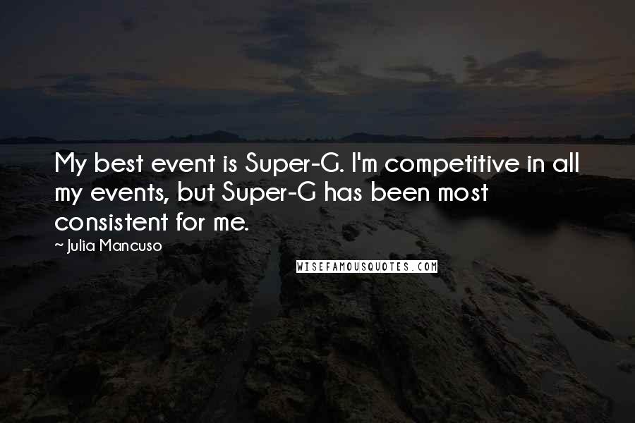 Julia Mancuso Quotes: My best event is Super-G. I'm competitive in all my events, but Super-G has been most consistent for me.