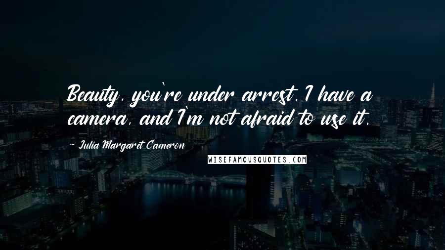 Julia Margaret Cameron Quotes: Beauty, you're under arrest. I have a camera, and I'm not afraid to use it.