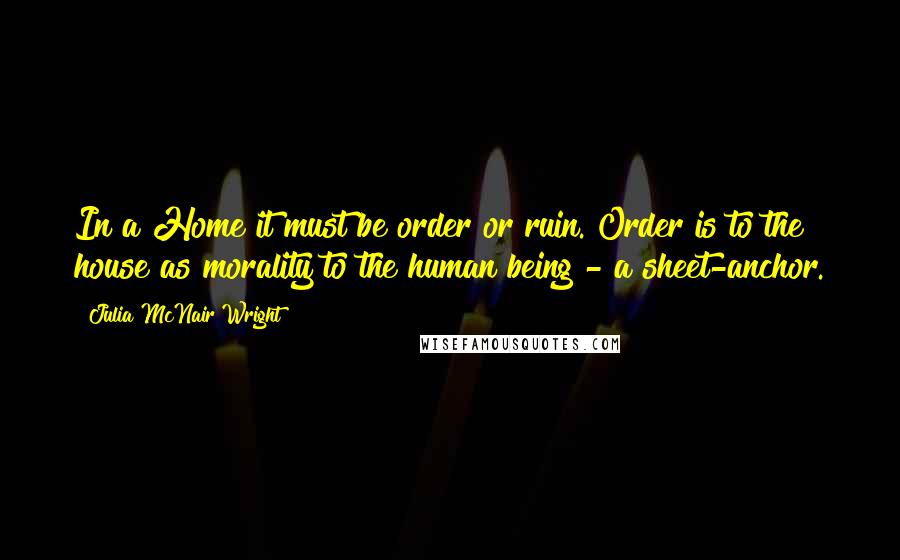 Julia McNair Wright Quotes: In a Home it must be order or ruin. Order is to the house as morality to the human being - a sheet-anchor.