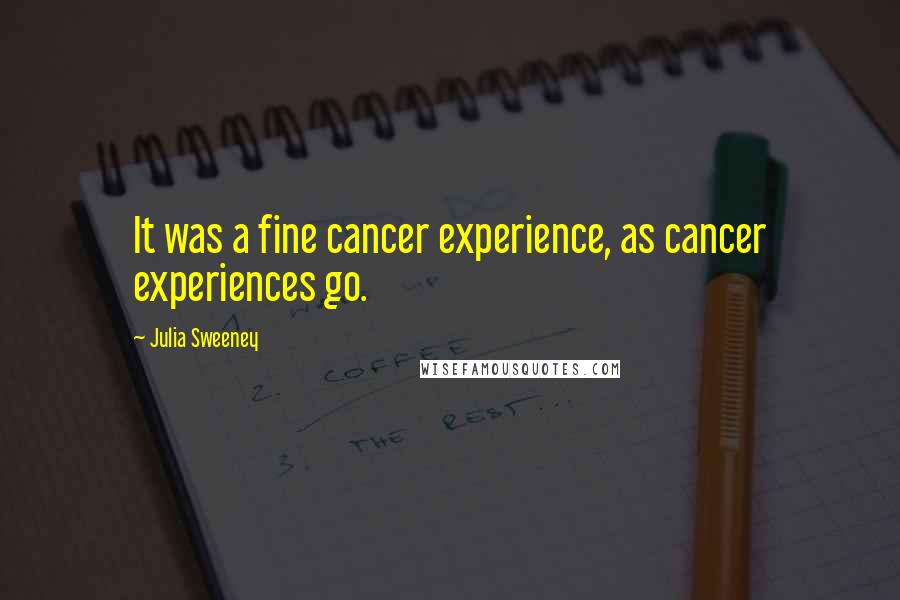 Julia Sweeney Quotes: It was a fine cancer experience, as cancer experiences go.