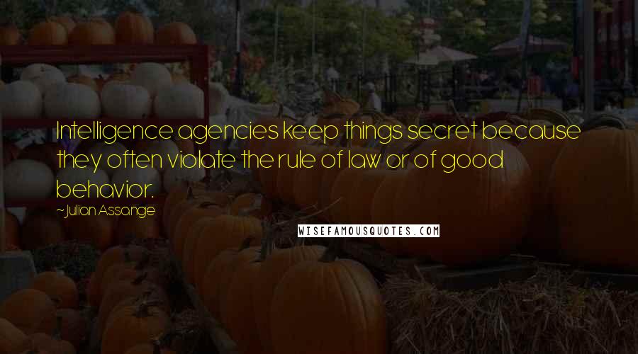 Julian Assange Quotes: Intelligence agencies keep things secret because they often violate the rule of law or of good behavior.