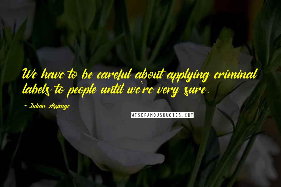 Julian Assange Quotes: We have to be careful about applying criminal labels to people until we're very sure.