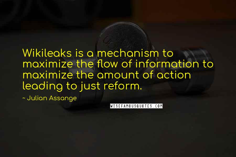 Julian Assange Quotes: Wikileaks is a mechanism to maximize the flow of information to maximize the amount of action leading to just reform.