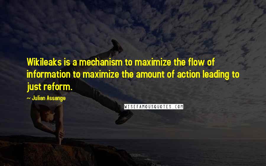 Julian Assange Quotes: Wikileaks is a mechanism to maximize the flow of information to maximize the amount of action leading to just reform.