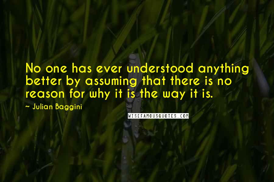 Julian Baggini Quotes: No one has ever understood anything better by assuming that there is no reason for why it is the way it is.