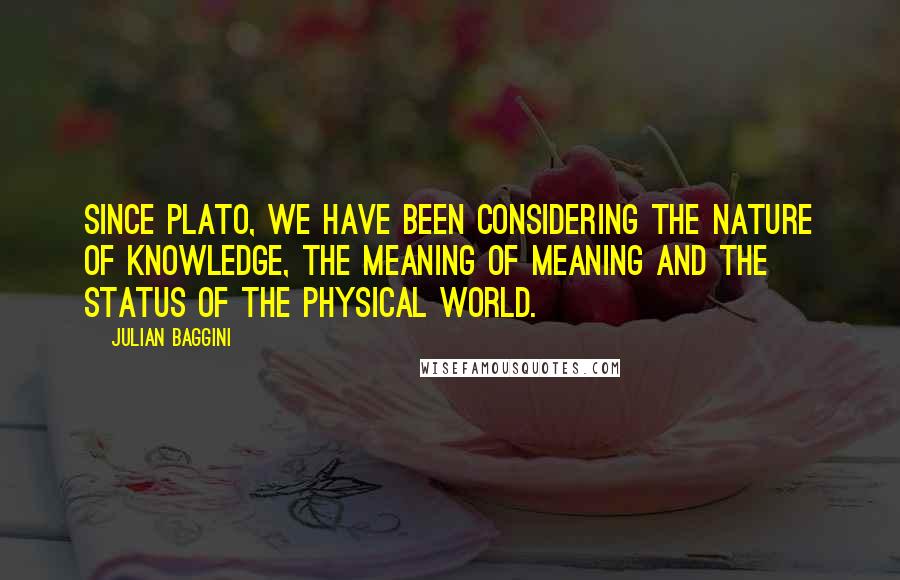 Julian Baggini Quotes: Since Plato, we have been considering the nature of knowledge, the meaning of meaning and the status of the physical world.