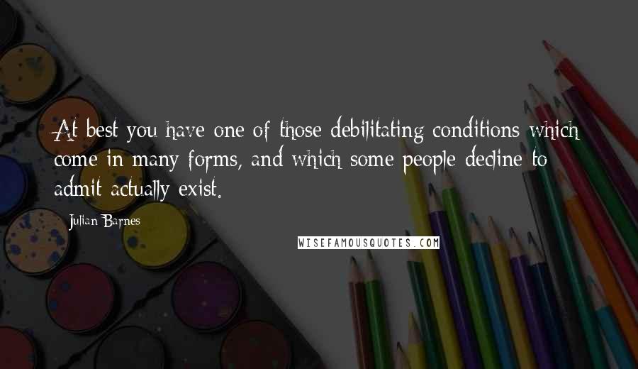 Julian Barnes Quotes: At best you have one of those debilitating conditions which come in many forms, and which some people decline to admit actually exist.