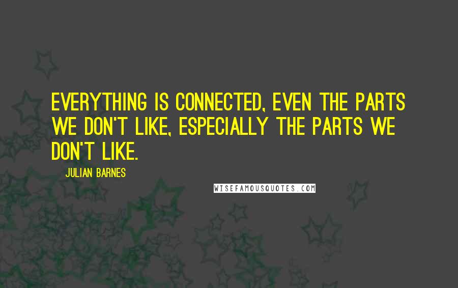 Julian Barnes Quotes: Everything is connected, even the parts we don't like, especially the parts we don't like.