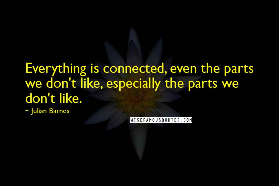 Julian Barnes Quotes: Everything is connected, even the parts we don't like, especially the parts we don't like.