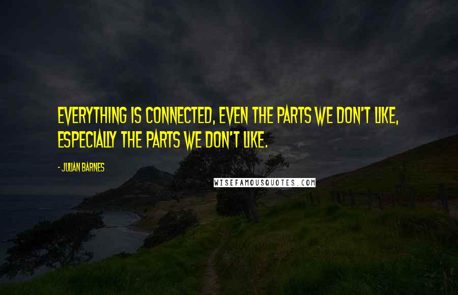 Julian Barnes Quotes: Everything is connected, even the parts we don't like, especially the parts we don't like.