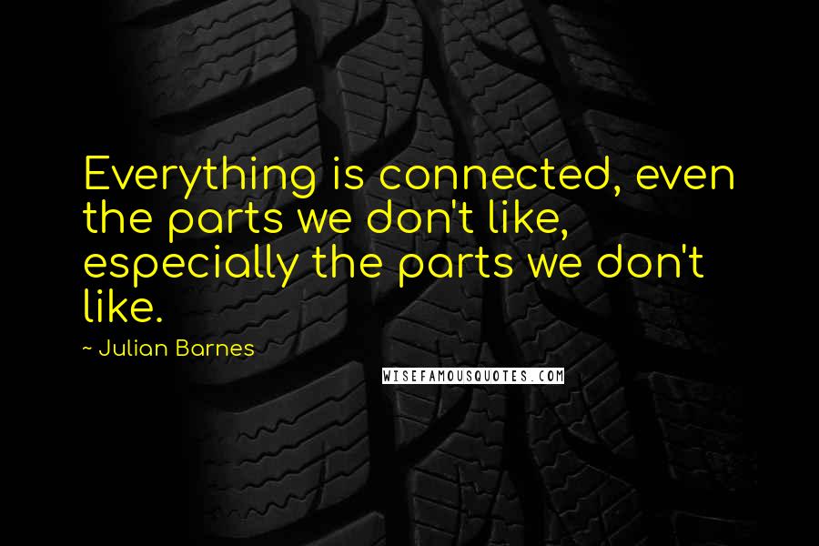 Julian Barnes Quotes: Everything is connected, even the parts we don't like, especially the parts we don't like.