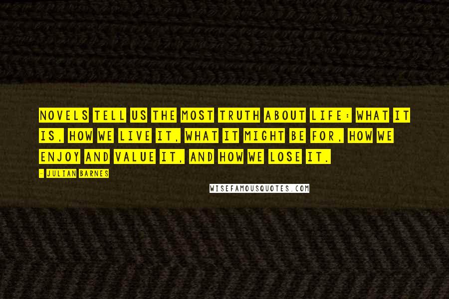 Julian Barnes Quotes: Novels tell us the most truth about life: what it is, how we live it, what it might be for, how we enjoy and value it, and how we lose it.