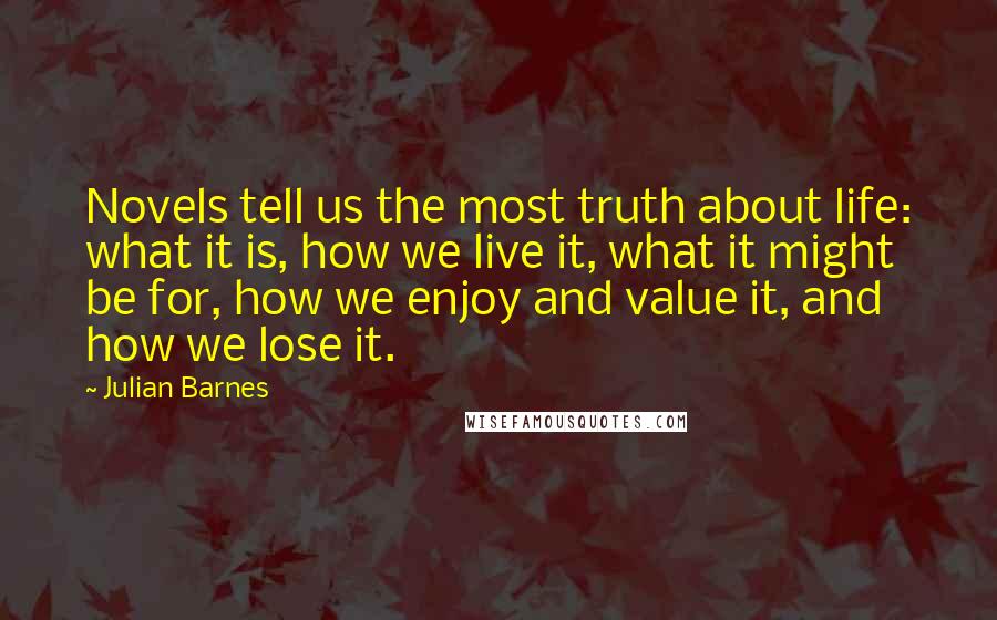 Julian Barnes Quotes: Novels tell us the most truth about life: what it is, how we live it, what it might be for, how we enjoy and value it, and how we lose it.