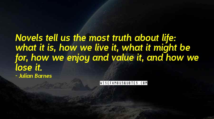 Julian Barnes Quotes: Novels tell us the most truth about life: what it is, how we live it, what it might be for, how we enjoy and value it, and how we lose it.