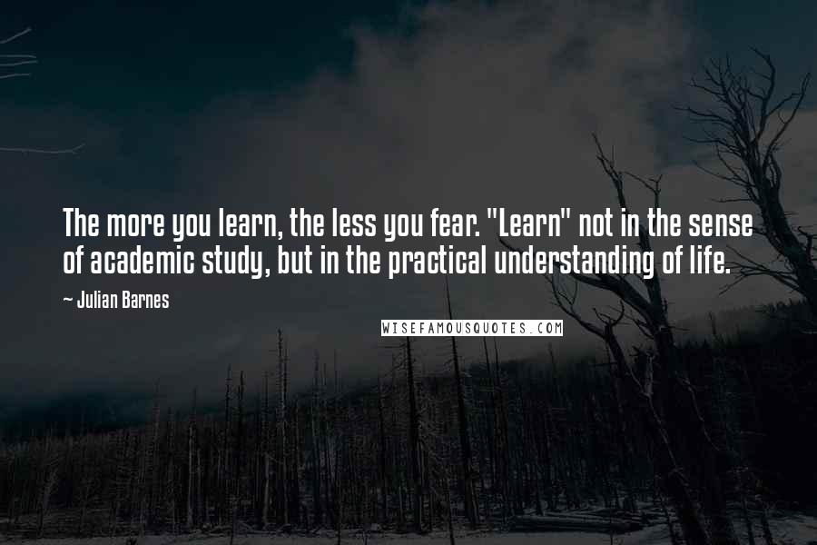 Julian Barnes Quotes: The more you learn, the less you fear. "Learn" not in the sense of academic study, but in the practical understanding of life.