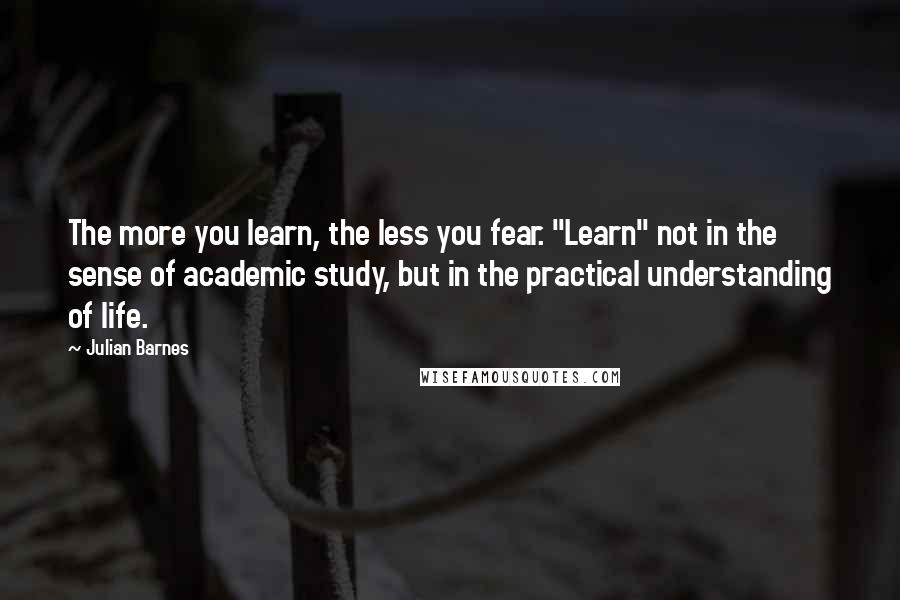 Julian Barnes Quotes: The more you learn, the less you fear. "Learn" not in the sense of academic study, but in the practical understanding of life.