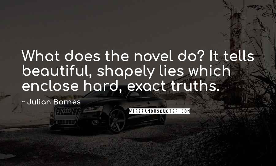 Julian Barnes Quotes: What does the novel do? It tells beautiful, shapely lies which enclose hard, exact truths.