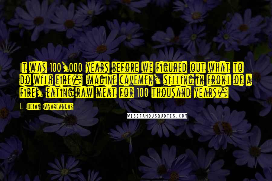 Julian Casablancas Quotes: It was 100,000 years before we figured out what to do with fire. Imagine cavemen, sitting in front of a fire, eating raw meat for 100 thousand years.