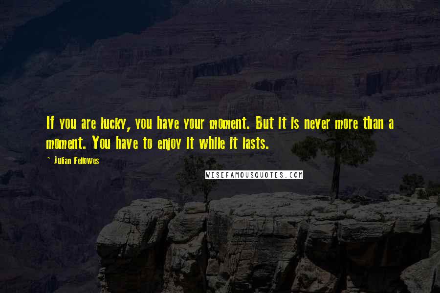 Julian Fellowes Quotes: If you are lucky, you have your moment. But it is never more than a moment. You have to enjoy it while it lasts.