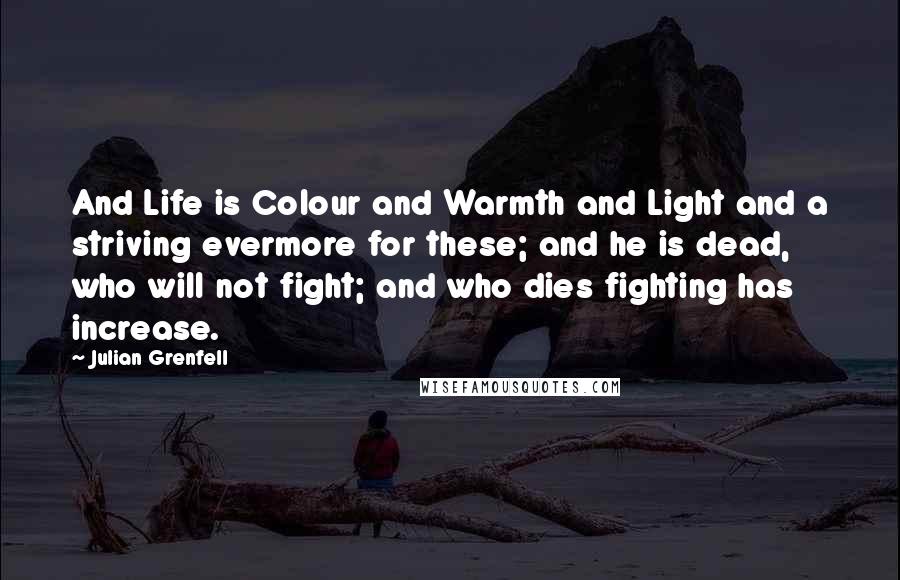 Julian Grenfell Quotes: And Life is Colour and Warmth and Light and a striving evermore for these; and he is dead, who will not fight; and who dies fighting has increase.