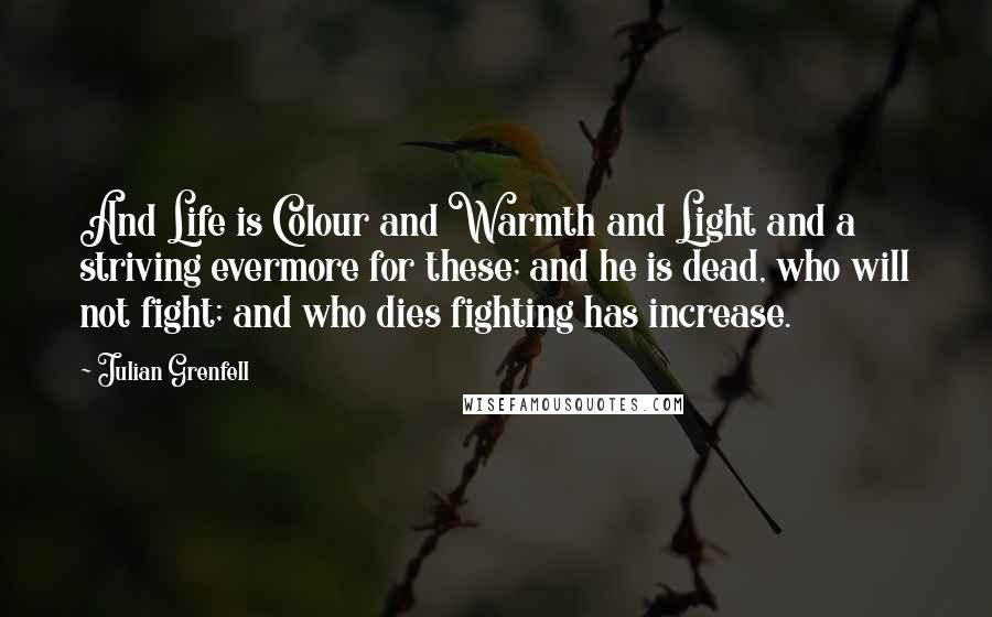 Julian Grenfell Quotes: And Life is Colour and Warmth and Light and a striving evermore for these; and he is dead, who will not fight; and who dies fighting has increase.