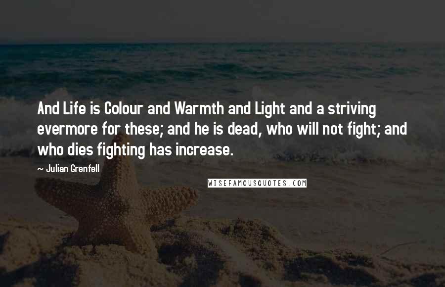 Julian Grenfell Quotes: And Life is Colour and Warmth and Light and a striving evermore for these; and he is dead, who will not fight; and who dies fighting has increase.
