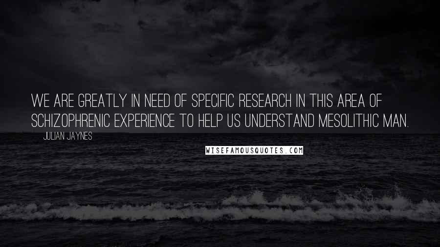 Julian Jaynes Quotes: We are greatly in need of specific research in this area of schizophrenic experience to help us understand Mesolithic man.