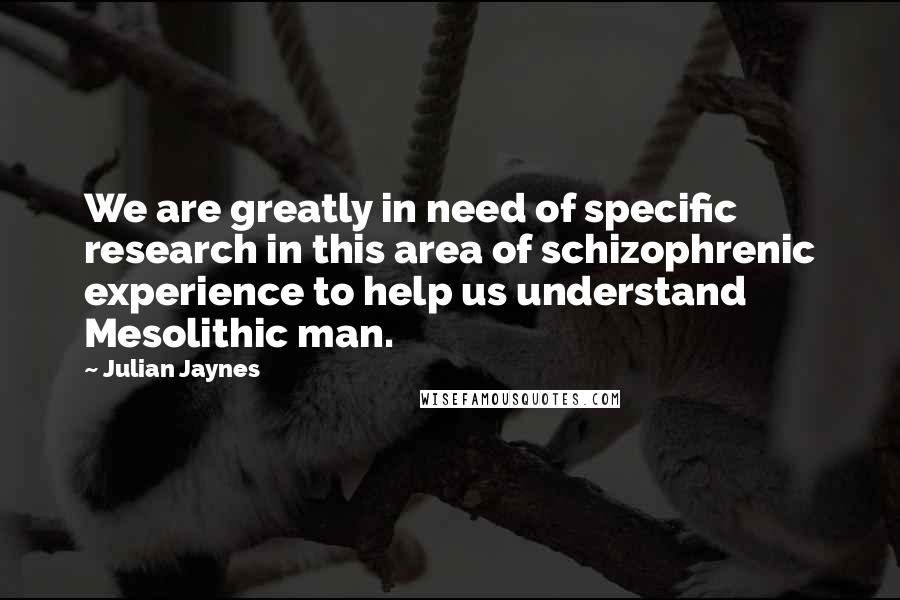 Julian Jaynes Quotes: We are greatly in need of specific research in this area of schizophrenic experience to help us understand Mesolithic man.